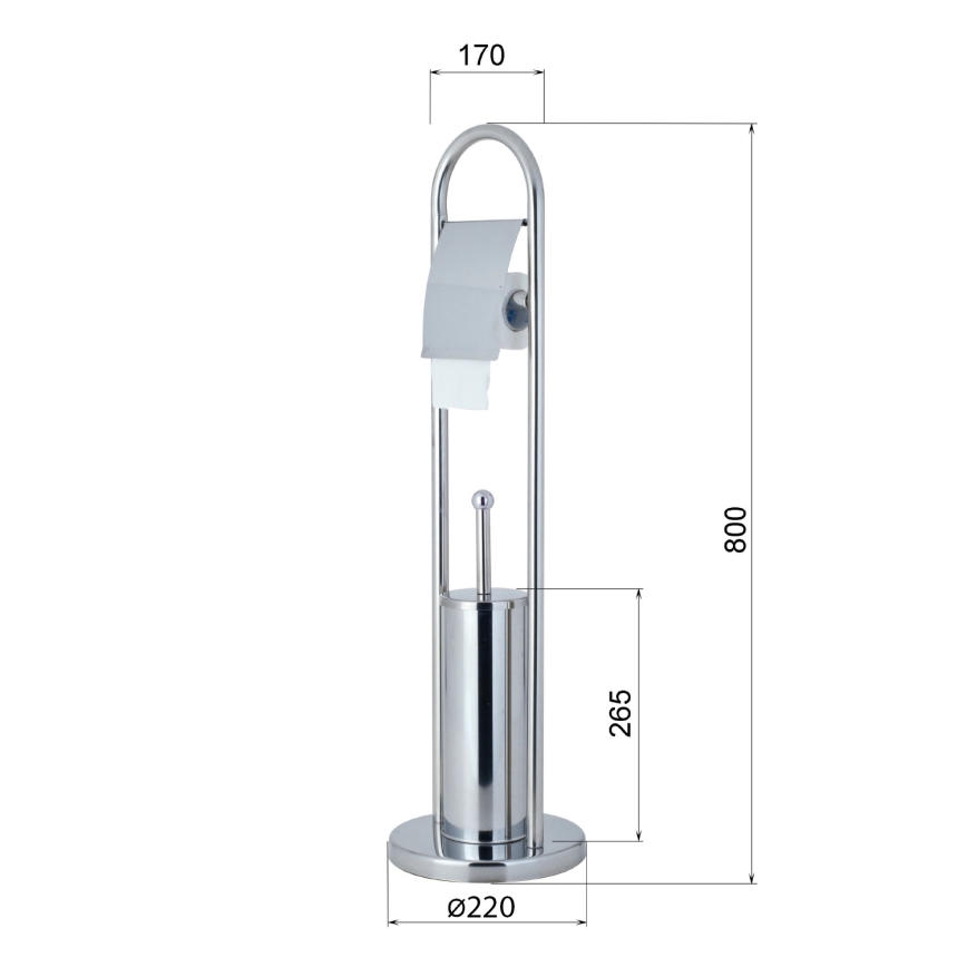 Aqualine - Samostoječa WC-krtača z držalom za toaletni papir SAMBA 80x22 cm sijajni krom