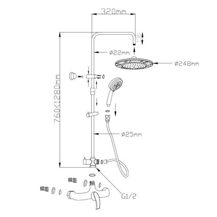 Aqualine - Tuš komplet s baterijo KASIOPEA, sijajni krom