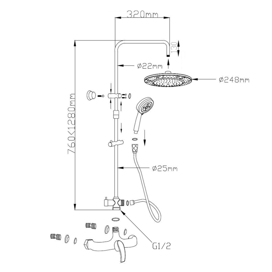 Aqualine - Tuš komplet s baterijo KASIOPEA, sijajni krom