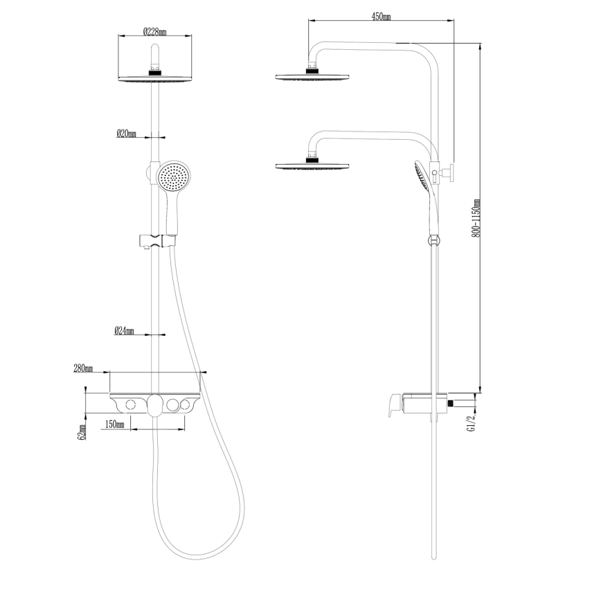 Aqualine - Tuš komplet z baterijo sijajni krom/bela