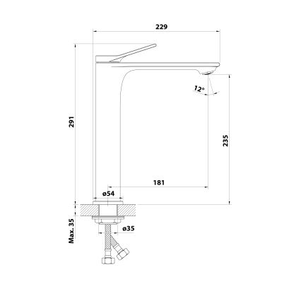 Aqualine - Umivalna baterija BOLERO 29 cm, krom visokega sijaja