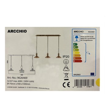 Arcchio - Lestenec na vrvici JAIKA 3xE27/60W/230V