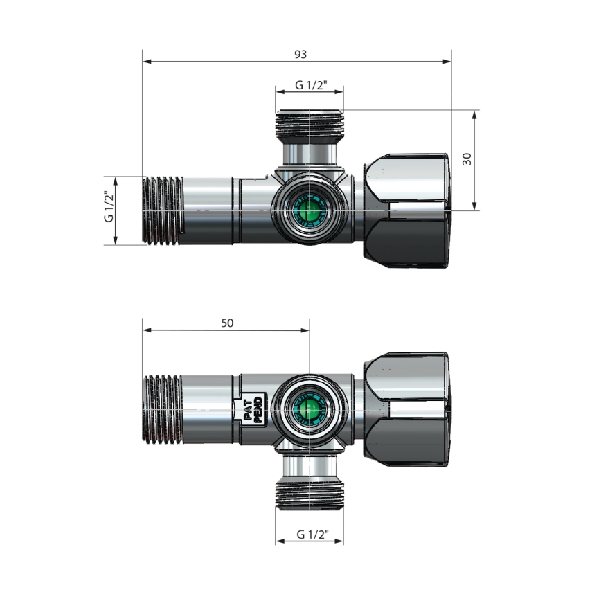 Arco - Kotni kombiniran ventil ARCO sijajen krom