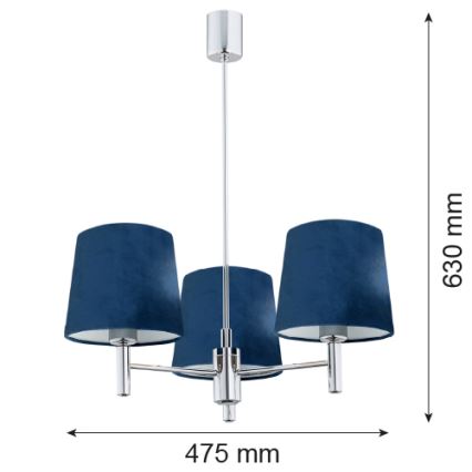 Argon 1381 - Lestenec na drogu BOLZANO 3xE27/15W/230V moder/krom