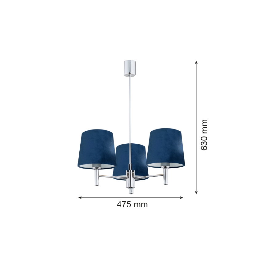 Argon 1381 - Lestenec na drogu BOLZANO 3xE27/15W/230V moder/krom