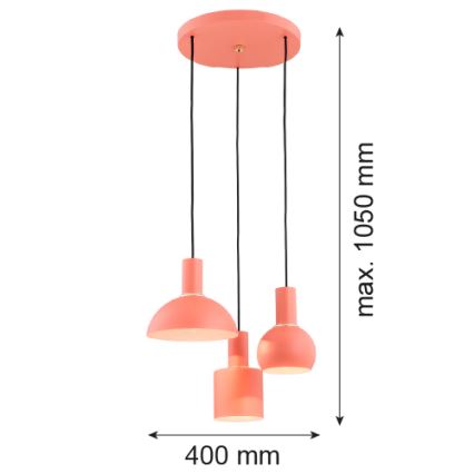 Argon 1469 - Lestenec na vrvici SINES 3xE27/15W/230V oranža