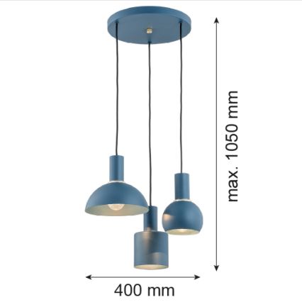 Argon 1471 - Lestenec na vrvici SINES 3xE27/15W/230V modra