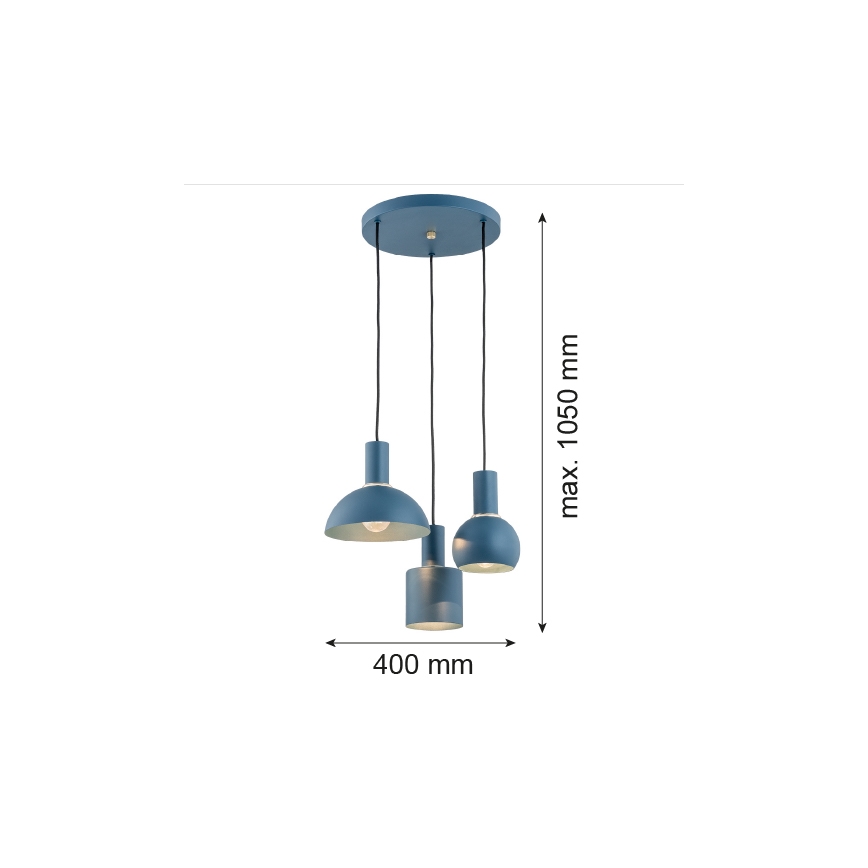 Argon 1471 - Lestenec na vrvici SINES 3xE27/15W/230V modra