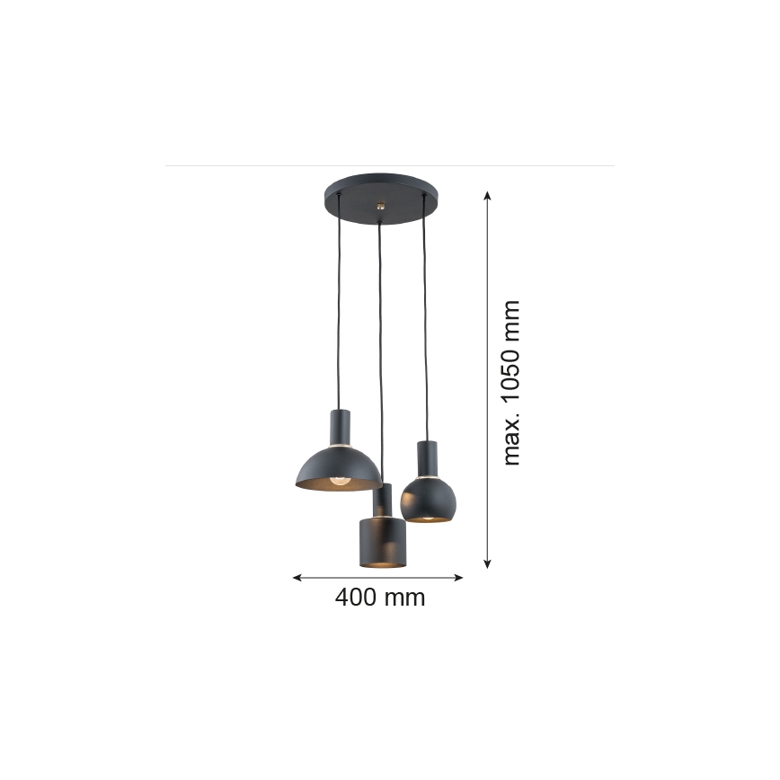 Argon 1472 - Lestenec na vrvici SINES 3xE27/15W/230V črna