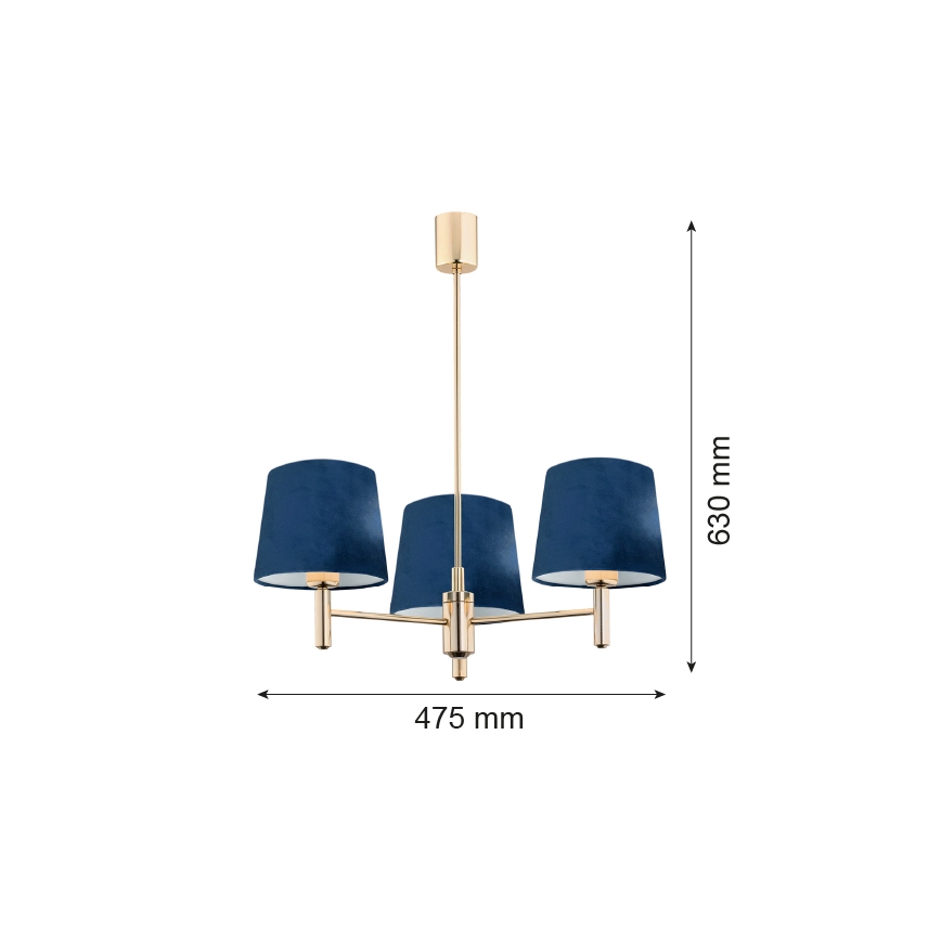 Argon 1485 - Lestenec na drogu PONTE 3xE27/15W/230V modra/medenina