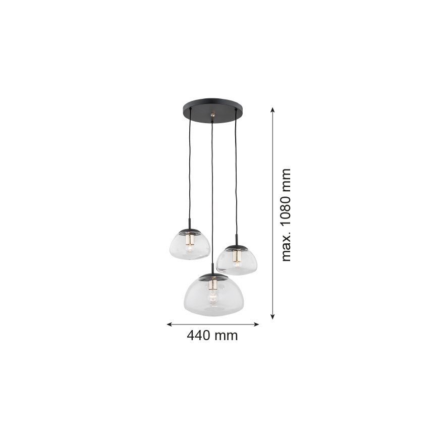 Argon 1492 - Lestenec na vrvici TRINI 3xE27/15W/230V črna