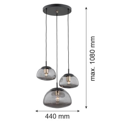 Argon 1493 - Lestenec na vrvici TRINI 3xE27/15W/230V črna