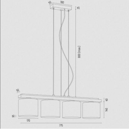 Argon 1814 - Lestenec na vrvici CANOA 4xE27/15W/230V črna