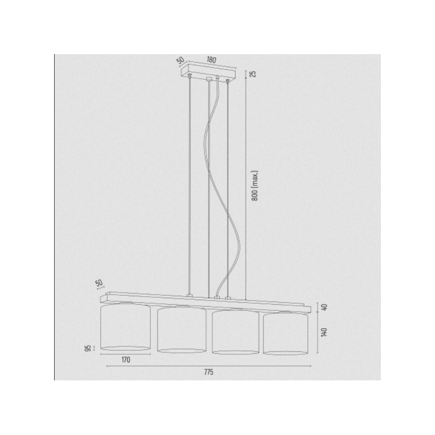 Argon 1814 - Lestenec na vrvici CANOA 4xE27/15W/230V črna