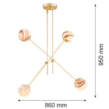 Argon 1840 - Lestenec na drogu ABSOS 4xE14/7W/230V alabaster zlata