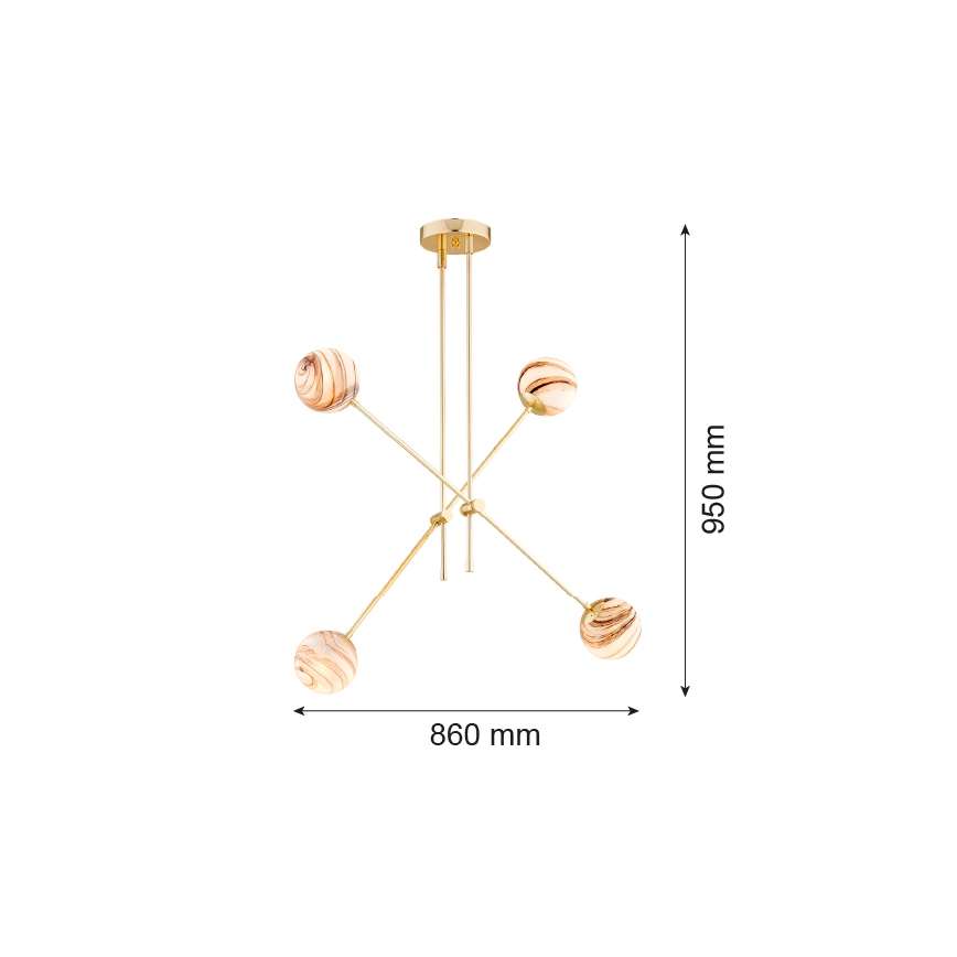 Argon 1840 - Lestenec na drogu ABSOS 4xE14/7W/230V alabaster zlata