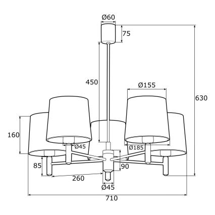 Argon 2085 - Lestenec na drogu PONTE 5xE27/15W/230V medenina/modra