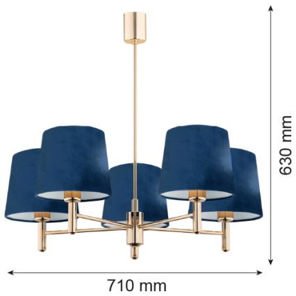 Argon 2086 - Lestenec na drogu PONTE 5xE27/15W/230V medenina/modra