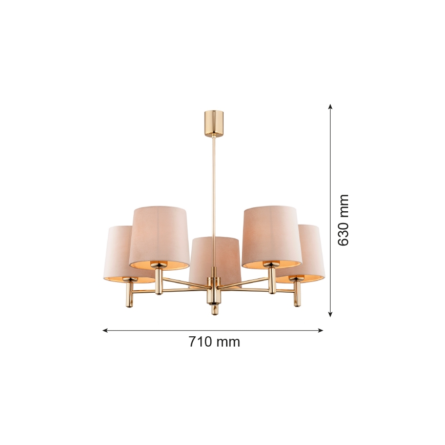 Argon 2105 - Lestenec na drogu PONTE 5xE27/15W/230V medenina/bež