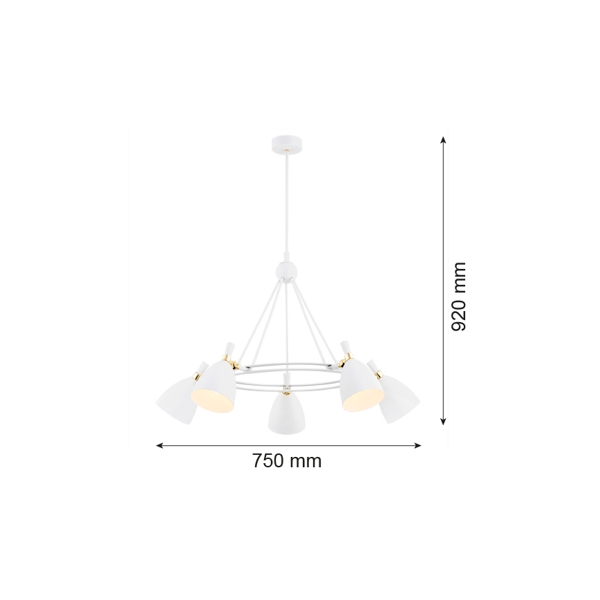 Argon 2117 - Lestenec na drogu CHARLOTTE 5xE27/15W/230V bela/zlata