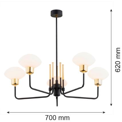 Argon 2128 - Lestenec na drogu RAVELLO 5xE14/15W/230V črna/zlata