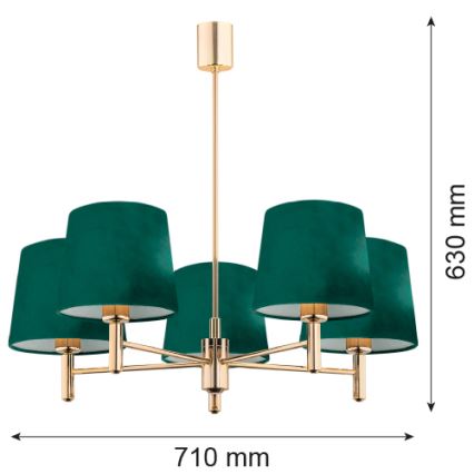 Argon 2145 - Lestenec na drogu PONTE 5xE27/15W/230V zelena/medenina