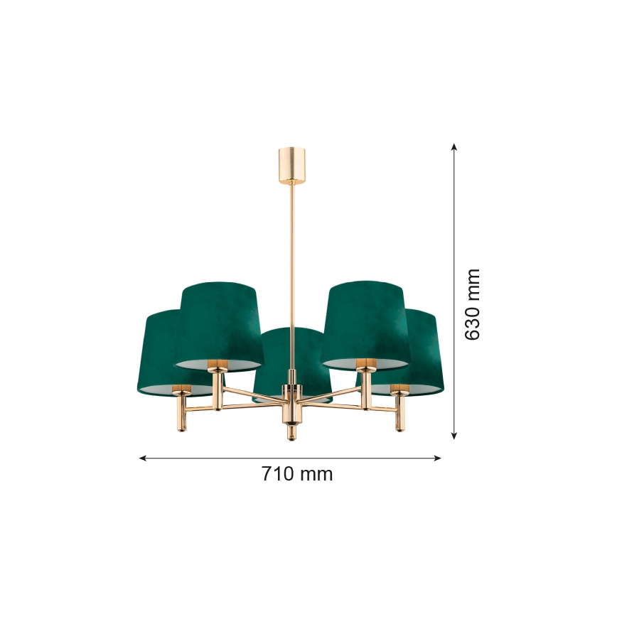 Argon 2145 - Lestenec na drogu PONTE 5xE27/15W/230V zelena/medenina