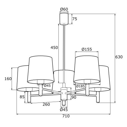 Argon 2145 - Lestenec na drogu PONTE 5xE27/15W/230V zelena/medenina