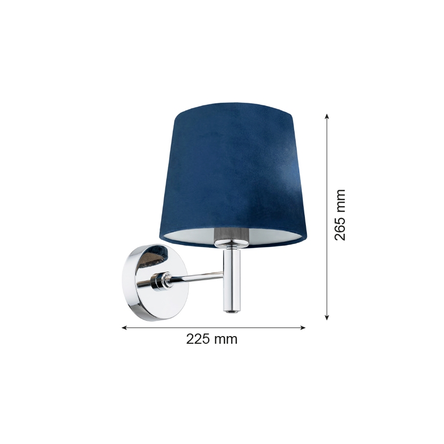 Argon 3908 - Stenska svetilka BOLZANO 1xE27/15W/230V modra/sijajni krom
