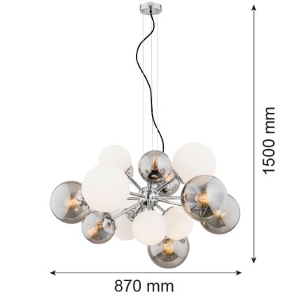 Argon 5020 - Lestenec na vrvici SATELITE 15xE27/15W/230V sijajni krom/bela