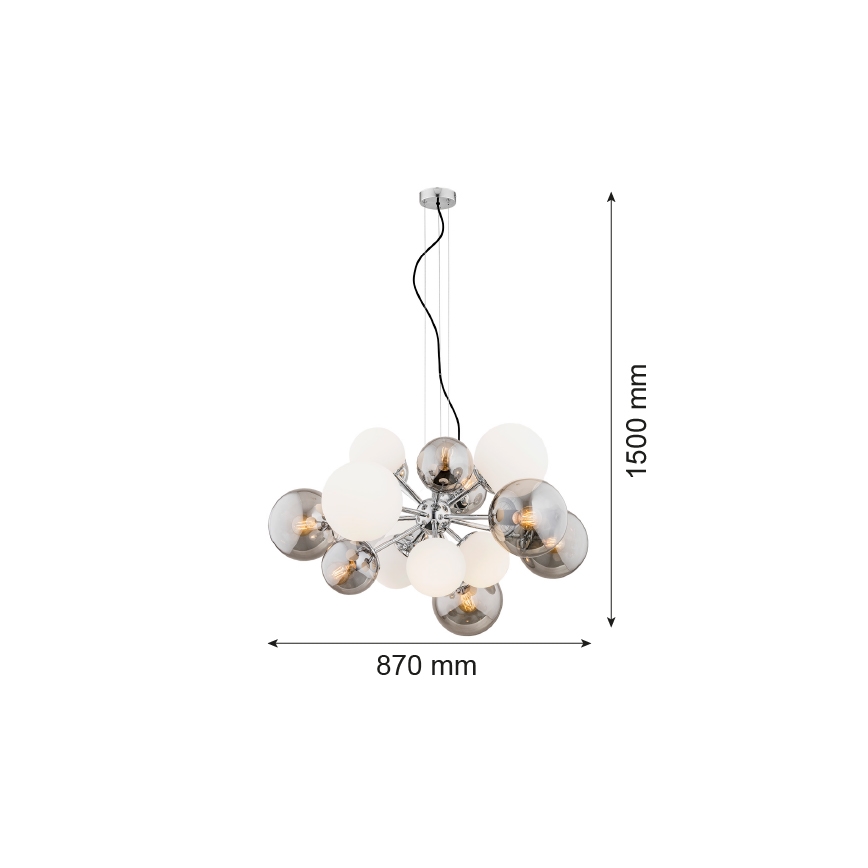 Argon 5020 - Lestenec na vrvici SATELITE 15xE27/15W/230V sijajni krom/bela