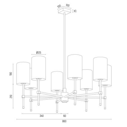 Argon 5051 - Lestenec na drogu ABRUZZO 8xE14/15W/230V medenina/bela