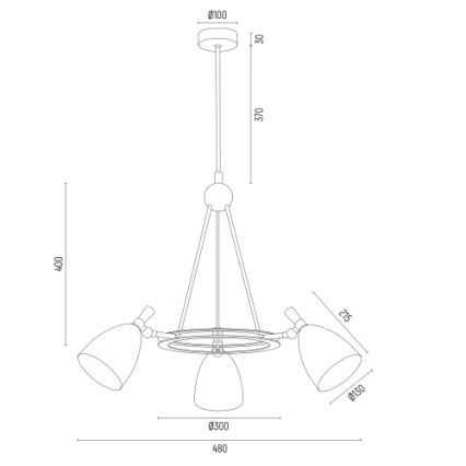 Argon 6149 - Lestenec na drogu CHARLOTTE 3xE27/15W/230V črna/zlata