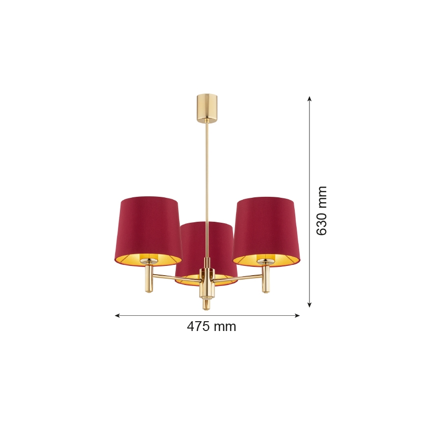 Argon 6266 - Lestenec na vrvici PONTE PLUS 3xE27/15W/230V rdeč