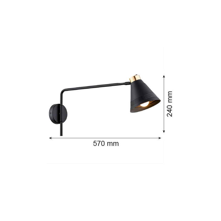 Argon 8009 - Stenska svetilka AVALONE 1xE27/15W/230V 57 cm črna/zlato
