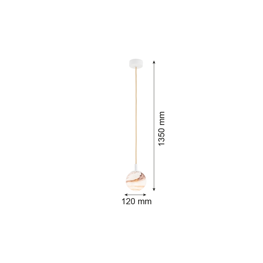Argon 8451 - Lestenec na vrvici ALMIROS 1xE14/7W/230V pr. 12 cm alabaster bela/zlata