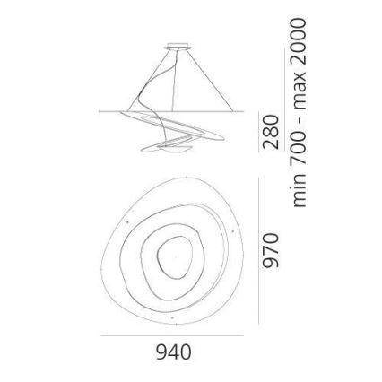 Artemide 1254120A - LED Zatemnitveni lestenec na vrvici PIRCE LED/44W/230V 3000K zlata