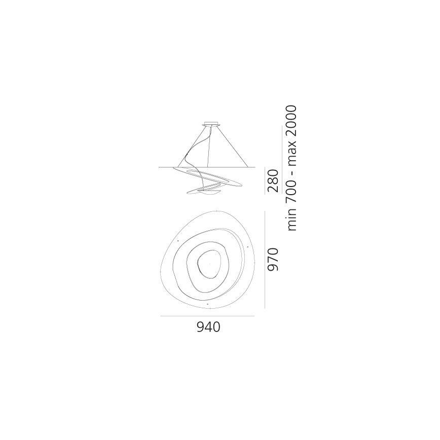 Artemide 1254120A - LED Zatemnitveni lestenec na vrvici PIRCE LED/44W/230V 3000K zlata