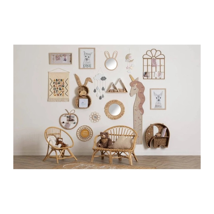 Atmosphera - Otroško stensko ogledalo LION, premer 38 cm, ratan/rafija