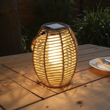 Atmosphera - Sončna LED lanterna GINA, 1,2 V, 800 mAh, IP44, iz jute