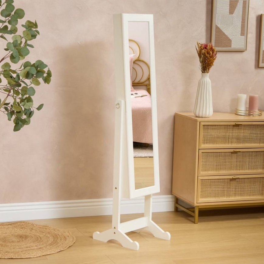 Atmosphera - Stoječe ogledalo z omarico za nakit KRISTIN 146,8 x 37 cm belo