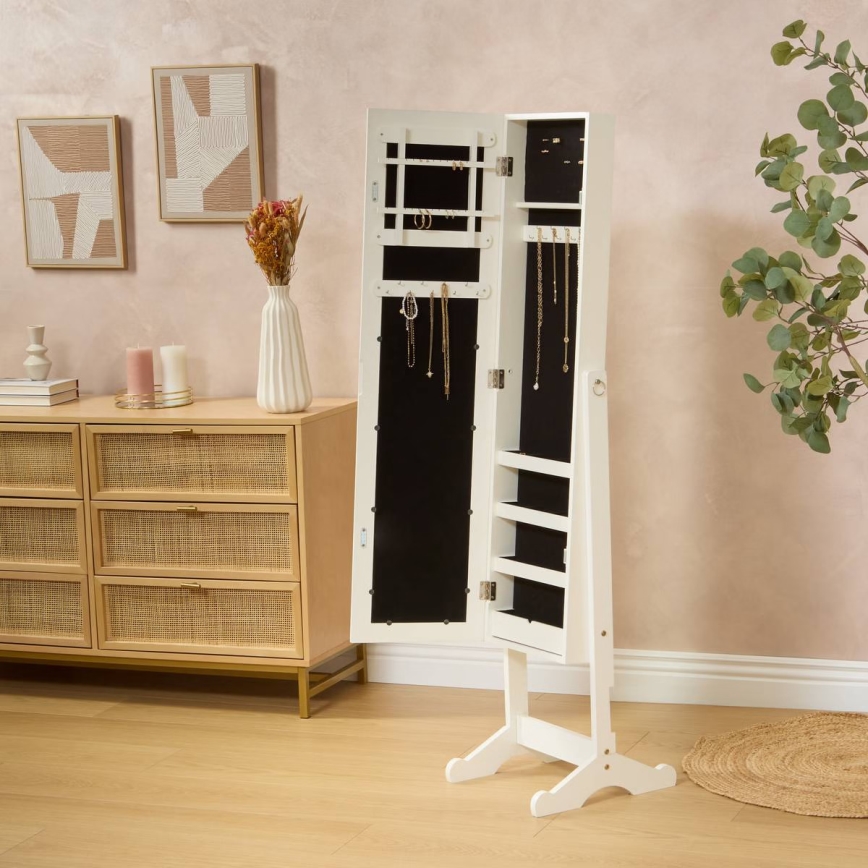Atmosphera - Stoječe ogledalo z omarico za nakit KRISTIN 146,8 x 37 cm belo
