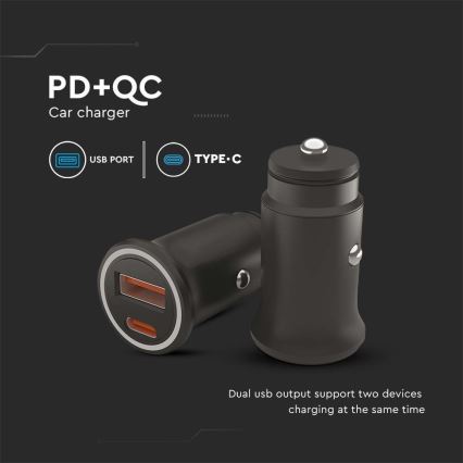 Avto polnilec Power Delivery 20W 12-24V/3A USB/C črna