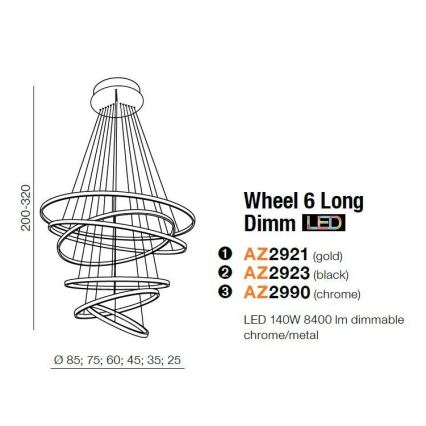 Azzardo AZ2921 - LED Zatemnitveni lestenec na vrvici WHEEL 6xLED/140W/230V