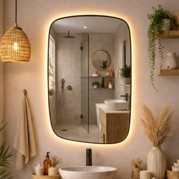 Baltica Design - Kopalniško stensko ogledalo z osvetlitvijo STONE CALM LED/15W/230V 2700K 90x60 cm IP65 črna