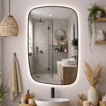 Baltica Design - Kopalniško stensko ogledalo z osvetlitvijo STONE CALM LED/15W/230V 4500K 90x60 cm IP65 črna