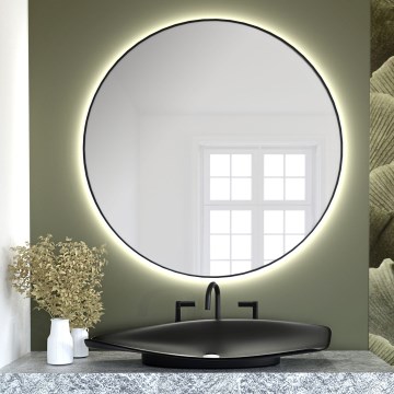 Baltica Design - LED kopalniško stensko ogledalo z osvetlitvijo BRIGHT LED/15W/230V 4500K premer 90 cm IP65 črna