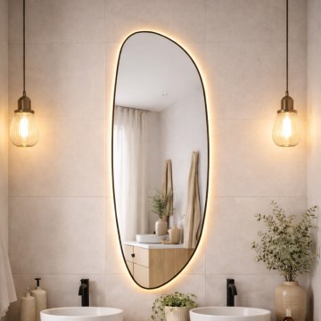 Baltica Design - LED kopalniško stensko ogledalo z vgrajeno osvetlitvijo STONE FLUID LED/15W/230V 2700K 155x50 cm IP65 črna
