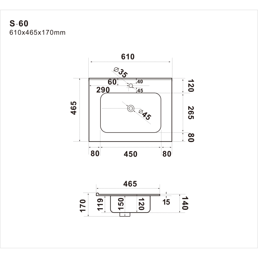 BATH DELUXE 06-060-27-02-00 - Vgradni umivalnik LILLESNAD, 61 x 46 cm, keramika/črna