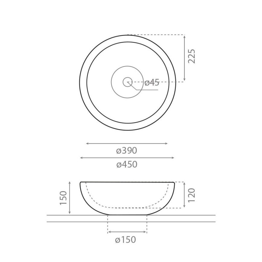 Bathco 00317 - Umivalnik za pult PUKET Ø 45 cm, kamen/siva